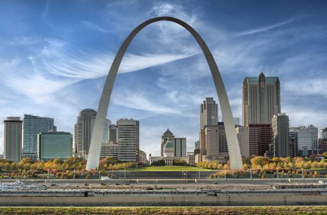 St. Louis Missouri downtown skyline Gateway Arch over Mississippi United States, Missouri, St. Louis CR_KSWG250514B-1727865-01