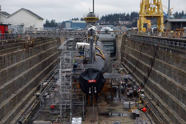 December 18, 2023, Esquimalt, Bc, Canada: HMCS Corner Brook, a Victoria-class submarine, sits in drydock at CFB Esquimalt in Esquimalt B.C., on Monday, December 18, 2023. Esquimalt Canada  - ZUMAc35_ 20231218_zaf_c35_082 Copyright: xChadxHipolitox