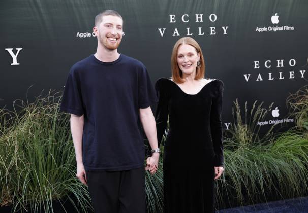 Julianne Moore and her son Caleb Freundlich arrive on the red carpet for the Echo Valley New York Premiere at AMC Lincoln Square 13 on June 04, 2025 in New York City.  NYP20250604225 JOHNxANGELILLO