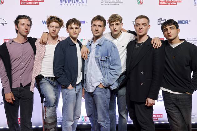 Actors Maximilian Mauff, Arsseni Bultmann, Nico Marischka, Johannes Kienast, Jonathan Kriener, David Schütter and Loran Alhasan at the premiere of the series Chabos at the 11 Series Camp Festival 2025 at Cinenova Cinema Cologne, 05 06 2025 NRW Germany Copyright: xChristophxHardtx