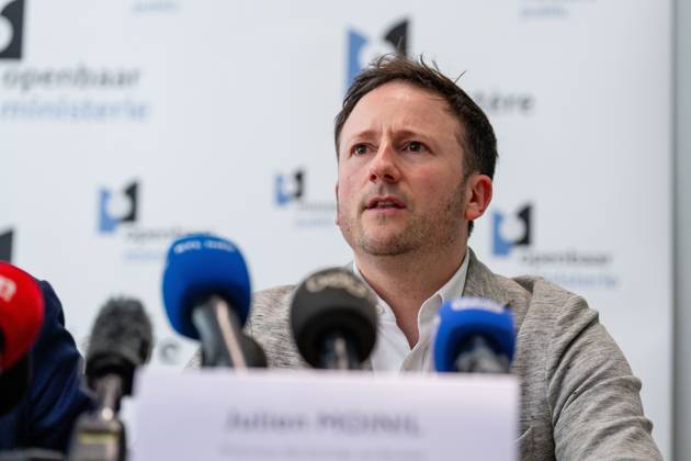 Brussels King s Prosecutor Julien Moinil pictured during a press conference regarding the police action in the Peterbos neighborhood in Anderlecht, Thursday 12 June 2025 in Brussels. The police did a big action on Wednesday, as part of the fight against drug trafficking. MARIUS BURGELMAN  MariusxBurgelman 126760066