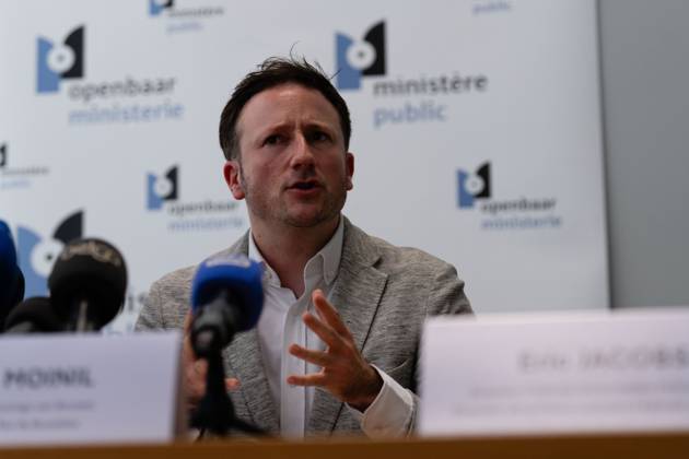 Brussels King s Prosecutor Julien Moinil pictured during a press conference regarding the police action in the Peterbos neighborhood in Anderlecht, Thursday 12 June 2025 in Brussels. The police did a big action on Wednesday, as part of the fight against drug trafficking. MARIUS BURGELMAN  MariusxBurgelman 126760208