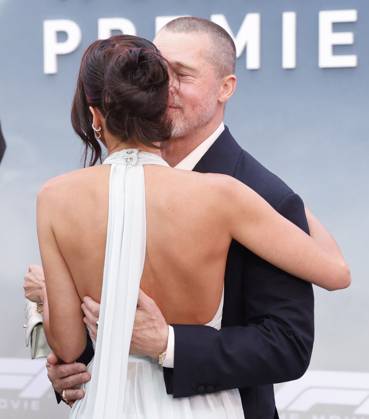 Brad Pitt and Ines de Ramon arrive on the red carpet for the Apple Original Films & Warner Bros. Pictures F1 World Premiere in Times Square on Monday, June 16, 2025 in New York City.  NYP20250616118 JOHNxANGELILLO
