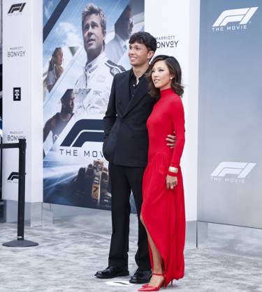 Alexander Albon and Muni Lily He arrive on the red carpet for the Apple Original Films & Warner Bros. Pictures F1 World Premiere in Times Square on Monday, June 16, 2025 in New York City.  NYP20250616140 JOHNxANGELILLO