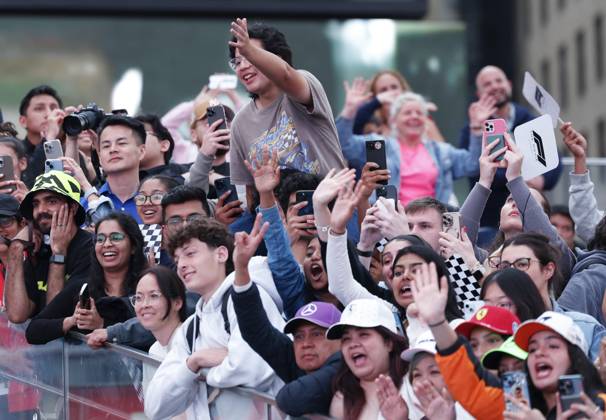 Fans watch talent arrive on the red carpet for the Apple Original Films & Warner Bros. Pictures F1 World Premiere in Times Square on Monday, June 16, 2025 in New York City.  NYP20250616151 JOHNxANGELILLO