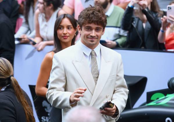 F1 World Premiere - Arrival - Charles Leclerc F1 Ferrari driver Charles Leclerc with his girlfriend Alexandra Saint Mleux arrive at the F1 movie world premiere in Times Square, New York on June 16, 2025. Photo by Charles Guerin ABACAPRESS.COM New York City NY United States  Copyright: xGuerinxCharles ABACAx