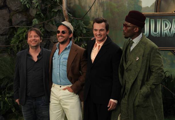 Jurassic World: Rebirth. World premiere London, UK. Gareth Edwards, Jonathan Bailey, Rupert Friend and Mahershala Ali at the Jurassic World: Rebirth. World premiere. Odeon Luxe. Leicester Square. 17th July 2025. LMK11-S170625-001 Steve Bealing Landmark Media 