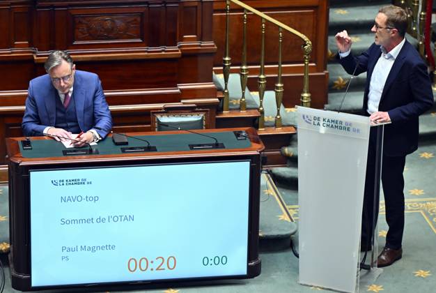 Prime Minister Bart De Wever and PS Paul Magnette pictured during a plenary session of the Chamber at the Federal Parliament in Brussels, Thursday 19 June 2025. ERICxLALMAND 127386782
