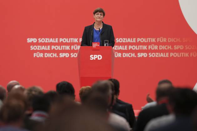 42 SPD Federal Party Conference 2025 Day 2 Saskia Esken on stage during her farewell speech as former party chairwoman at the SPD Federal Party Conference in Berlin CityCube , Berlin , 28 06 2025 Berlin Berlin Germany