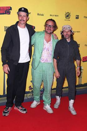 Marc Hosemann, Oliver Rihs director , Tobias Jundt aka Bonaparte at the SchwarzeSchafe premiere at the cinema in the Kulturbrauerei in Berlin on 15 07 2025