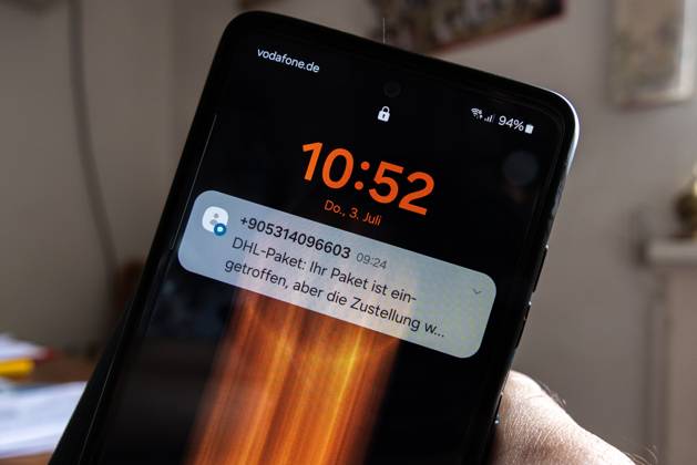 Deceptive SMS An SMS on a smartphone with the false claim that a package has not been delivered with a link to a trap A note on the scam is the phone number from abroad