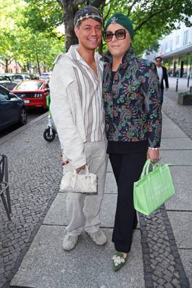 Julian F M Stöckel with friend Marcell Damaschke at the Casa Bellucci Summer Terrace Grand Opening on Kurfürstendamm in Berlin on 16 07 2025