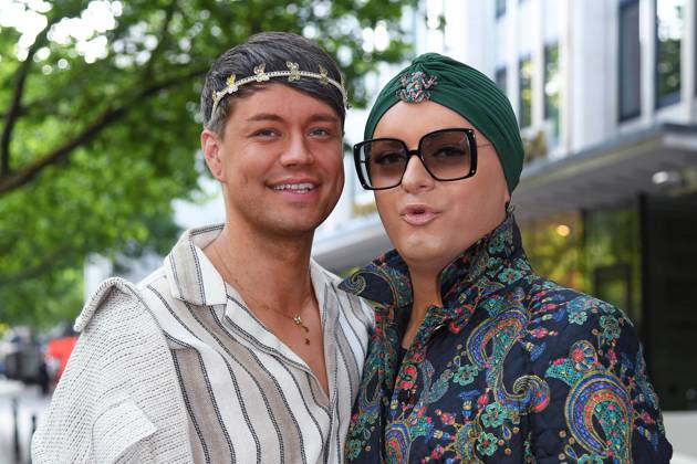 Julian F M Stöckel with friend Marcell Damaschke at the Casa Bellucci Summer Terrace Grand Opening on Kurfürstendamm in Berlin on 16 07 2025