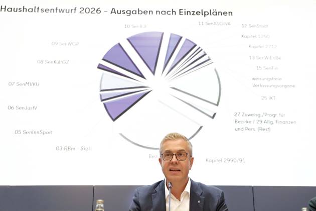 22 07 2025, Stefan Evers, Senator for Finance, on the 2026 2027 budget, in the press conference after the meeting of the Berlin Senate, PK in the Rotes Rathaus in Berlin, Senate press conference, Berlin Germany, Germany
