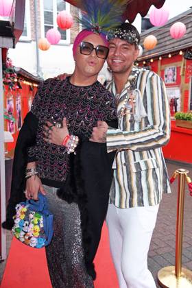 Julian F M Stöckel with friend Marcell Damaschke at the Olivia Jones Kult Kieztouren summer party, Grosse Freiheit 27 in Hamburg on 22 07 2025