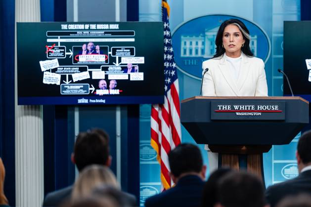 Tulsi Gabbard, Director of National Intelligence (DNI), speaks during a news conference in the James S. Brady Press Briefing Room of the White House in Washington, DC, US, on Wednesday, July 23, 2025. Tensions between the Trump administration and the judiciary flared on Tuesday when Attorney General Pam Bondi removed a US attorney for New Jersey that had been named by federal judges to replace the president’s choice. Copyright: xEricxLeex xPoolxviaxCNPx MediaPunchx