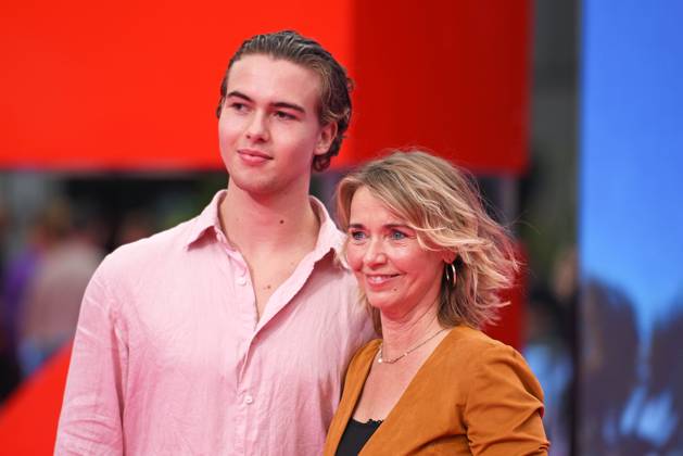Tina Ruland with son Jahvis Ruland at the German premiere of the movie DIE NACKTE KANONE at the UCI Luxe East Side Gallery in Berlin on 24 07 2025