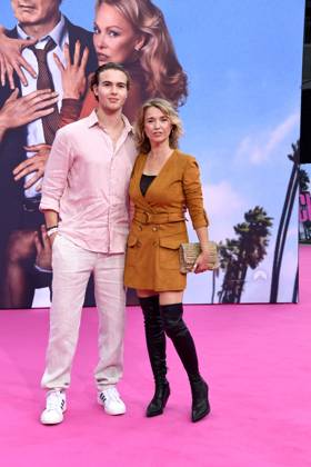 Tina Ruland with son Jahvis Ruland at the German premiere of DIE NACKTE KANONE in Berlin on 24 07 2025