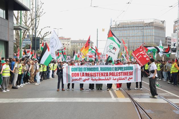 Pro-Palestinian demonstrators march in Italy MILAN, ITALY - APRIL 12: Thousands of demonstrators march at the square while holding Palestinian flags, as they chant for stopping the genocide in Gaza , no displacement of Palestinians and immediate permanent ceasefire , on April 12, 2025 in Milan, Italy. Lombardia Italy. Editorial use only. Please get in touch for any other usage. Copyright: x2025xAnadoluxMichelexNovagax