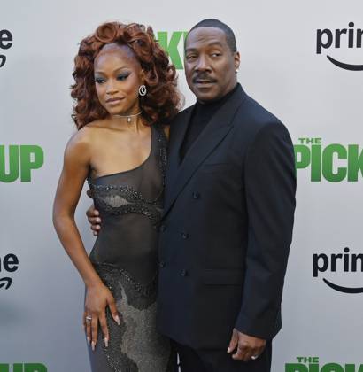 Cast members Keke Palmer (L) and Eddie Murphy attend the premiere of the motion picture comedy The Pickup at Regal LA Live in Los Angeles on Sunday, July 27, 2025. Storyline: A routine cash pickup turns into a deadly pursuit when two mismatched armored truck drivers are ambushed by ruthless criminals with plans beyond the cash.  LAP2025072738 JIMxRUYMEN
