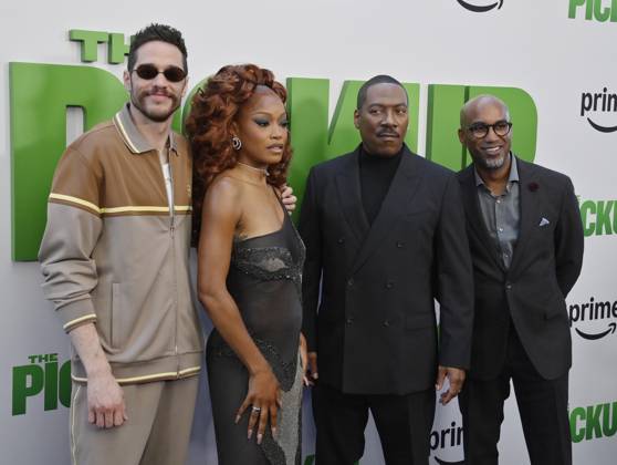 Cast members Pete Davidson, Keke Palmer and Eddie Murphy, and director Tim Story (L-R) attend the premiere of the motion picture comedy The Pickup at Regal LA Live in Los Angeles on Sunday, July 27, 2025. Storyline: A routine cash pickup turns into a deadly pursuit when two mismatched armored truck drivers are ambushed by ruthless criminals with plans beyond the cash.  LAP2025072747 JIMxRUYMEN
