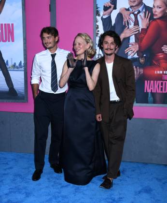 July 28, 2025, New York, Ny, United States: Brandon Thomas Lee, Pamela Anderson, and Dylan Jagger Lee attend the US Premiere of The Naked Gun at SVA Theater in New York. July 28, 2025. New York United States - ZUMAp281 20250728_zea_p281_024 Copyright: xPhotoxImagexPressx