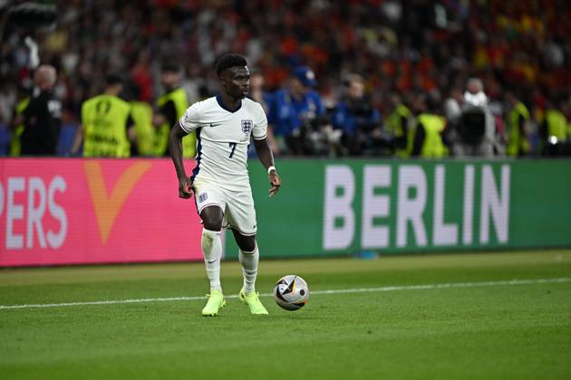 Spain v England: Final - UEFA EURO 2024 BERLIN, GERMANY - JULY 14: Bukayo Saka of England in action during the UEFA EURO 2024 final match between Spain and England at Olympiastadion in Berlin, Germany on July 14, 2024. Germany World. Editorial use only. Please get in touch for any other usage. Copyright: x2025xAnadoluxHeshamxElsherifx