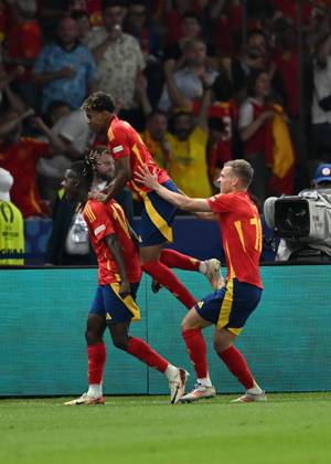 Spain v England: Final - UEFA EURO 2024 BERLIN, GERMANY - JULY 14: Nico Williams (17) of Spain celebrates after scoring a goal with his teammate Lamine Yamal (19) during the UEFA EURO 2024 final match between Spain and England at Olympiastadion in Berlin, Germany on July 14, 2024. Germany World. Editorial use only. Please get in touch for any other usage. Copyright: x2025xAnadoluxHeshamxElsherifx