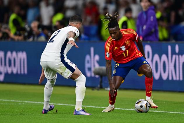 Spain v England: Final - UEFA EURO 2024 BERLIN, GERMANY - JULY 14: Nico Williams of Spain in action during the UEFA EURO 2024 final match between Spain and England at Olympiastadion in Berlin, Germany on July 14, 2024. Germany World. Editorial use only. Please get in touch for any other usage. Copyright: x2025xAnadoluxOÄüuzxYeterx