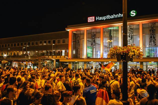 Germany v Denmark: Round of 16 - UEFA EURO 2024 DORTMUND, GERMANY - JUNE 29: Fans of Germany celebrate in front of Dortmund main station after Germany s win in the EURO 2024 round of 16 match between Germany and Denmark on June 29, 2024 in Dortmund, Germany. Germany World. Editorial use only. Please get in touch for any other usage. Copyright: x2025xAnadoluxHeshamxElsherifx