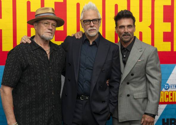 August 14, 2025, New York, Ny, United States: Michael Rooker, James Gunn and Frank Grillo attend the HBO Max Original Series of Peacemaker Season 2. Held at AMC Lincoln Square in New York. Zuma Press. August 13, 2025. New York United States - ZUMAp281 20250814_zea_p281_100 Copyright: xPhotoxImagexPressx