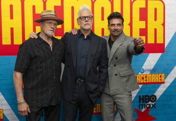 August 14, 2025, New York, Ny, United States: Michael Rooker, James Gunn and Frank Grillo attend the HBO Max Original Series of Peacemaker Season 2. Held at AMC Lincoln Square in New York. Zuma Press. August 13, 2025. New York United States - ZUMAp281 20250814_zea_p281_103 Copyright: xPhotoxImagexPressx