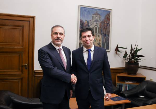 Turkish Foreign Minister Hakan Fidan in Bulgaria SOFIA, BULGARIA - JANUARY 30: Turkish Foreign Minister Hakan Fidan (L) meets with Kiril Petkov (R) , co-chairman of the Continue the Change Party , Boyko Borisov (R) in Sofia, Bulgaria on January 30, 2024. Bulgaria World. Editorial use only. Please get in touch for any other usage.  Copyright: x2025xAnadoluxMuratxGökx