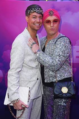 Julian F M Stöckel with friend Marcell Damaschke at the premiere event of THE POWER by Joyn at the Alice Rooftop Garden in Berlin on 28 08 2025