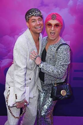 Julian F M Stöckel with friend Marcell Damaschke at the premiere event of THE POWER by Joyn at the Alice Rooftop Garden in Berlin on 28 08 2025