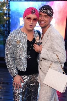 Julian F M Stöckel with friend Marcell Damaschke at the premiere event of THE POWER by Joyn at the Alice Rooftop Garden in Berlin on 28 08 2025