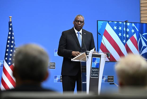 US Secretary of Defense Lloyd Austin BRUSSELS, BELGIUM - OCTOBER 12: US Secretary of Defense Lloyd Austin speaks during the press conference after the NATO Defense Ministers Meeting in Brussels, Belgium on October 12, 2023. Brussels Hoofdstedelijk Gewest Belçika. Editorial use only. Please get in touch for any other usage. Copyright: x2025xAnadoluxDursunxAydemirx