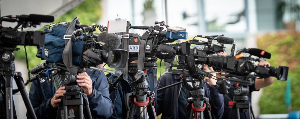 TV cameras in the courtyard of the Federal Chancellery in Berlins government district TV cameras in the courtyard of the Federal Chancellery in Berlins government district, Berlin Berlin Germany Federal Chancellery