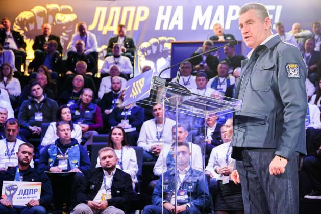 RUSSIA, MOSCOW - OCTOBER 2, 2025: Chairman Leonid Slutsky addresses the 37th Congress of the Russian Liberal Democratic Party (LDPR) at the Skolkovo Innovation Centre Moscow Russia - ZUMAt113 20251002_zaa_t113_220 Copyright: xYevgenyxMessmanx