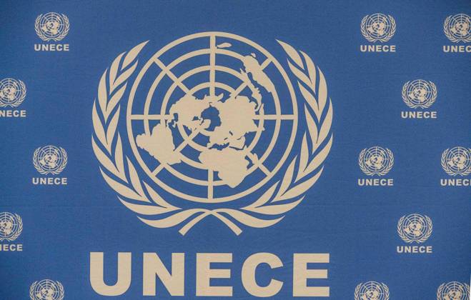 October 8, 2025, Geneva, Geneva, Switzerland: Geneva Switzerland, 10 08 2025: Presentation of the seal of UNECE during at the UNECE Ministerial meeting on housing affordability and sustainability (United Nations Economic Commission for Europe) and which is also the 86th session of the Committee on Housing, which concerns Urban Development and Land Management which took place at United Nations of Geneva in Geneva. Geneva Switzerland - ZUMAd206 20251008_zip_d206_004 Copyright: xEricxDubostx