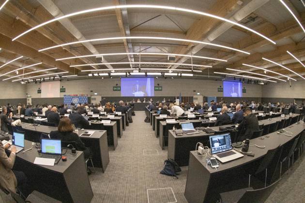 October 8, 2025, Geneva, Geneva, Switzerland: Geneva Switzerland, 10 08 2025: Ambient view of the TEMPUS room at Geneva UN during at the UNECE Ministerial meeting on housing affordability and sustainability (United Nations Economic Commission for Europe) and which is also the 86th session of the Committee on Housing, which concerns Urban Development and Land Management which took place at United Nations of Geneva in Geneva. Geneva Switzerland - ZUMAd206 20251008_zip_d206_006 Copyright: xEricxDubostx
