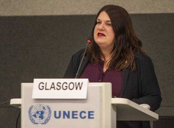 October 8, 2025, Geneva, Geneva, Switzerland: Geneva Switzerland, 10 08 2025: Ms SUSAN AITKEN (City Leader, GLasgow, United Kingdom of Great Britain and Northern Ireland) explained the current situation during at the UNECE Ministerial meeting on housing affordability and sustainability (United Nations Economic Commission for Europe) and which is also the 86th session of the Committee on Housing, which concerns Urban Development and Land Management which took place at United Nations of Geneva in Geneva. Geneva Switzerland - ZUMAd206 20251008_zip_d206_024 Copyright: xEricxDubostx