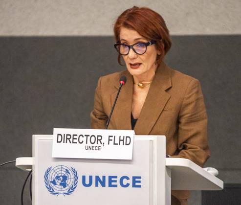 October 8, 2025, Geneva, Geneva, Switzerland: Geneva Switzerland, 10 08 2025: Ms. PAOLA DEDA (Director, Forests, Housing and Land Division, UNECE) gave a Keynote presentation on Housing Challenges in the UNECE Region during at the UNECE Ministerial meeting on housing affordability and sustainability (United Nations Economic Commission for Europe) and which is also the 86th session of the Committee on Housing, which concerns Urban Development and Land Management which took place at United Nations of Geneva in Geneva. Geneva Switzerland - ZUMAd206 20251008_zip_d206_025 Copyright: xEricxDubostx