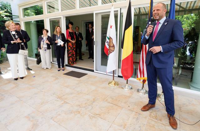 Minister of Defence and Foreign Trade Theo Francken holds a presentation regarding the Belgium House for the LA 2028 Summer Olympics, during an economic mission to the west coast of the United States, on Thursday 09 October 2025. The Belgian Economic mission to USA takes place from October 4th to 12th. BENOITxDOPPAGNE 136452683