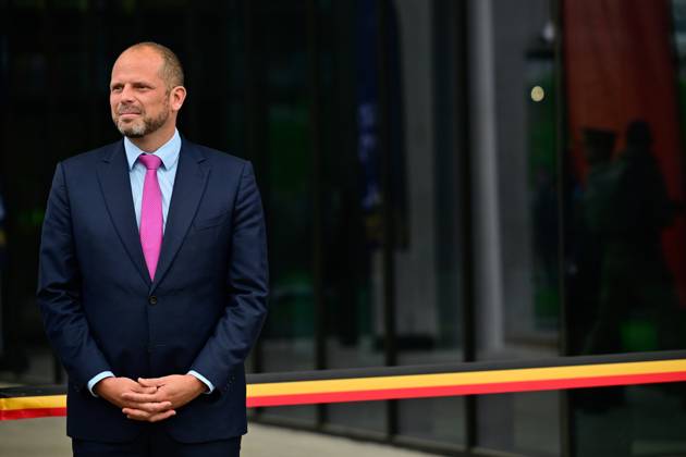 Minister of Defence and Foreign Trade Theo Francken pictured during the opening of the Complex F-35 which will house the newly arrived Lockheed Martin F-35 Lightning II fighter jets at the Florennes military airbase, Monday 13 October 2025. DIRKxWAEM 136668982
