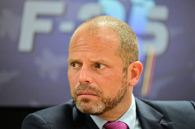 Minister of Defence and Foreign Trade Theo Francken pictured during the opening of the Complex F-35 which will house the newly arrived Lockheed Martin F-35 Lightning II fighter jets at the Florennes military airbase, Monday 13 October 2025. DIRKxWAEM 136674228