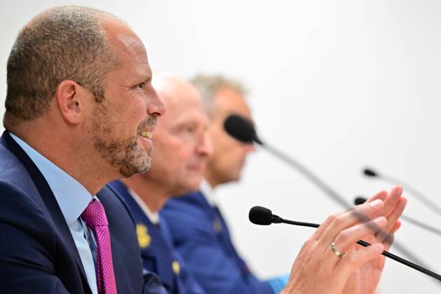 Minister of Defence and Foreign Trade Theo Francken pictured during the opening of the Complex F-35 which will house the newly arrived Lockheed Martin F-35 Lightning II fighter jets at the Florennes military airbase, Monday 13 October 2025. DIRKxWAEM 136674690