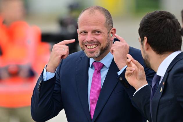 Minister of Defence and Foreign Trade Theo Francken pictured during the arrival of Lockheed Martin F-35 Lightning II fighter jets at the Florennes military airbase, Monday 13 October 2025. The first four F35 are delivered today. DIRKxWAEM 136679078