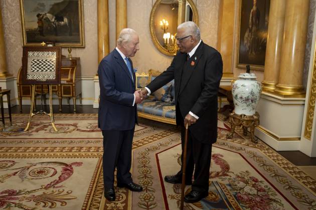 Audience at Buckingham Palace King Charles III during an audience with President of Fiji Naiqama Lalabalavu at Buckingham Palace, London. Picture date: Wednesday October 15, 2025., Credit:Avalon.red Avalon UK, London  Copyright: xAvalon.redx xAvalonx 1045891021