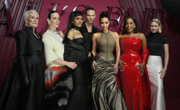 Cast members Glenn Close, Sarah Paulson, Teyana Taylor, Kim Kardashian, Niecy Nash-Betts and Naomi Watts (L-R) attend the world premiere of the Hulu original TV Series All s Fair at the DGA Theater in Los Angeles on Thursday, October 16, 2025. Storyline: Follows a successful divorce lawyer and the owner of an all-female law firm in Los Angeles.  LAP2025101654 JIMxRUYMEN